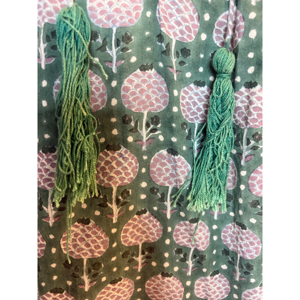 SZ Blockprints Green Cotton Tassel Tie Tunic Dress One Size - Picture 4 of 9